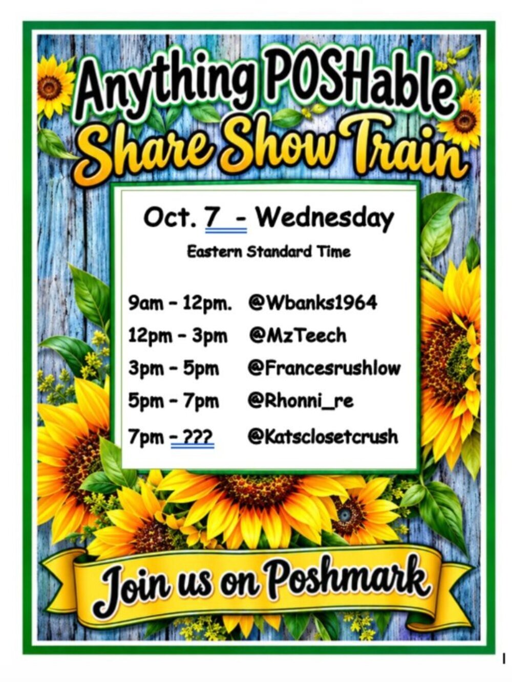 5PM-7PM EST Anything Poshable Train